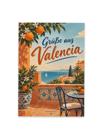 Postkarte Orangenbaum mediterran Design mit Spruch in Weiß