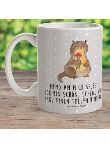 Mr. & Mrs. Panda Kindertasse Otter Blumenstrauß mit Spruch in Grau Pastell