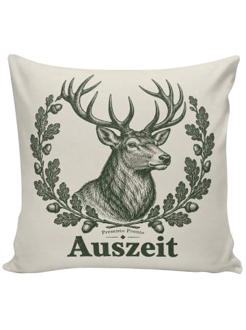 Mr. & Mrs. Panda Kissen 40x40 Hirsch Holzschnitt Design mit Spruch in Weiß
