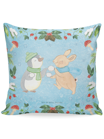 Mr. & Mrs. Panda Dekokissen Pinguin Hase Schneeballschlacht ohne... in Eisblau