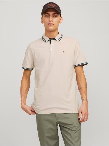 Jack & Jones Polo Shirt JJEPAULOS Sommer Hemd Kragen Pique Cotton in Beige-3