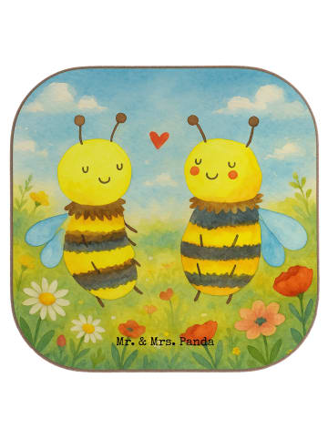 Mr. & Mrs. Panda Glas-Untersetzer Biene Verliebt Design ohne Spruch in Weiß