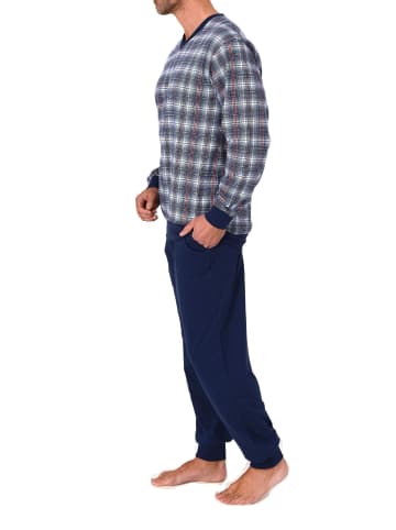 NORMANN Langarm Schlafanzug Pyjama Bündchen kariert in marine