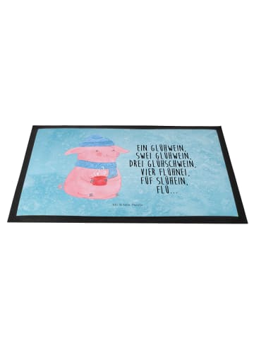 Mr. & Mrs. Panda Eingangsmatte Schweinchen Glühwein mit Spruch in Eisblau