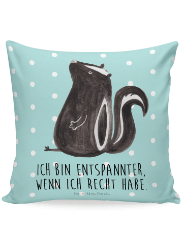 Mr. & Mrs. Panda Sofakissen Stinktier Sitzen mit Spruch in Türkis Pastell