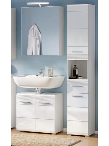 Inn.Furn Badmöbel-Set weiß Hochglanz, 3-teilig 105 cm, Badkombination mit Spiegelschrank