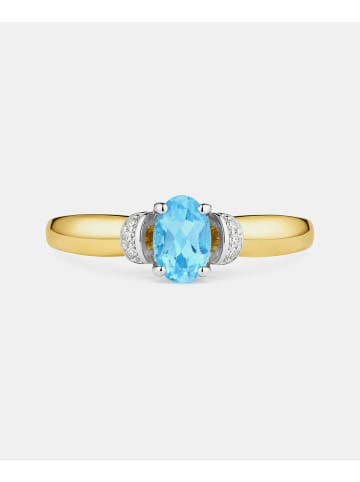 Diamant L'éternel Ring, mit Blautopas, 375 Gelbgold