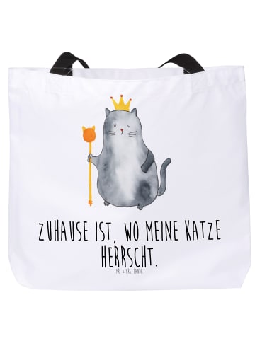 Mr. & Mrs. Panda Strandtasche Katze König mit Spruch in Weiß