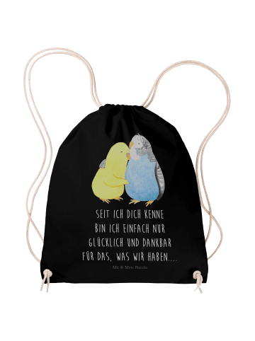 Mr. & Mrs. Panda Stofftasche Wellensittich Liebe mit Spruch in Schwarz