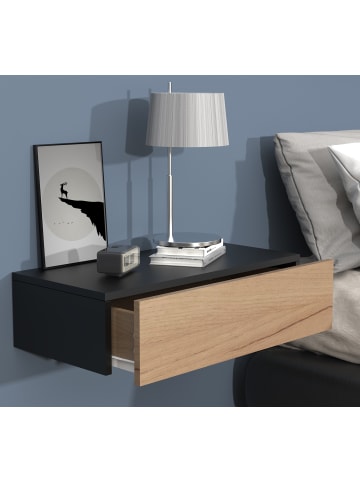 VCM  Holz Wandschublade Wand Hänge Nachttisch Usal M60 in Schwarz / Honig-Eiche