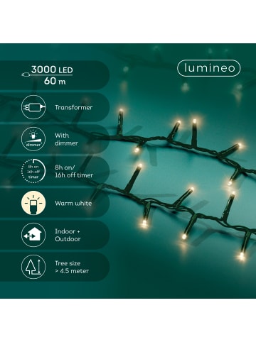 LUMINEO Lichterkette COMPACT 3000 LED 60 m, grünes Kabel in warm weiß