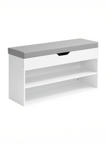 VASAGLE Schuhbank Custos in Mattweiß-Taubengrau - (B)80 x (H)44 x (T)30 cm