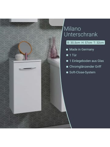 Fackelmann Unterschrank MILANO in weiß-30,2(B)x56,6(H)x32(T)cm