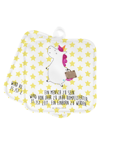 Mr. & Mrs. Panda Topflappen Einhorn Koffer mit Spruch in Weiß