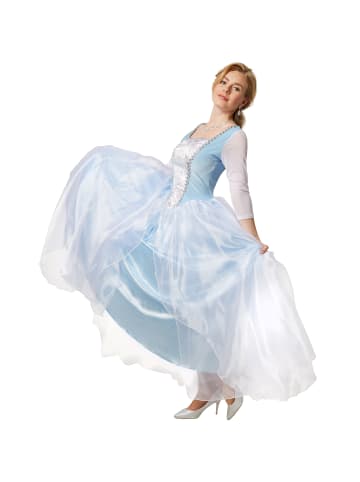tectake Ballkleid aus glänzendem Stoff, blau/weiß