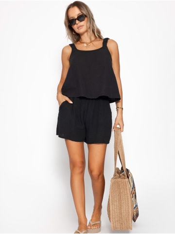 SASSYCLASSY Musselin Top mit gerafften Trägern in Schwarz