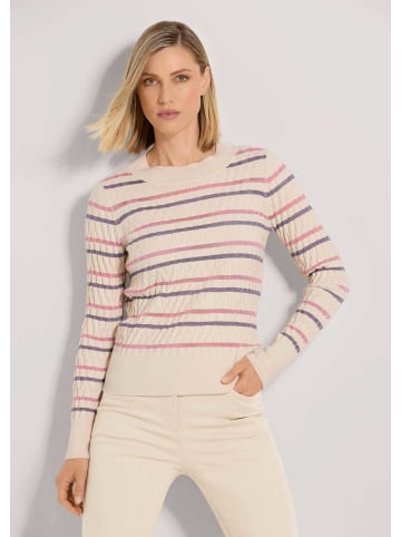 MADELEINE Rundhals-Pullover mit Streifen, Wollmix in perlweiß / mauve