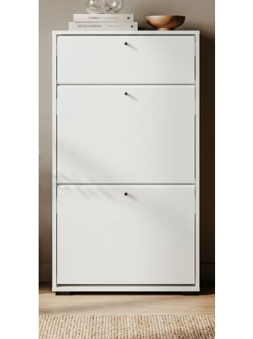 Furn.Design Schuhkipper weiß 58 x 111 cm, Schuhkommode mit Klappen und Schubkasten