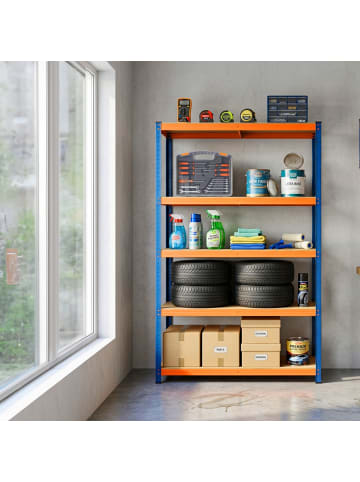 relaxdays Schwerlastregal "5 Ebenen" in Blau/ Orange - (B)100 x (H)200 x (T)40 cm