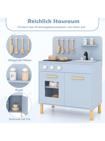 COSTWAY Kinderküche mit 10 Zubehör in Blau