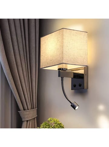 ZMH Wandleuchte in Beige 1-flammige E27 eckig schwenkbar 2W Leselampe mit Schalter