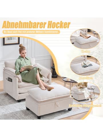 ABRIHOME Sessel-Fußhocker mit Stauraum, Samt-Loungesessel in Beige