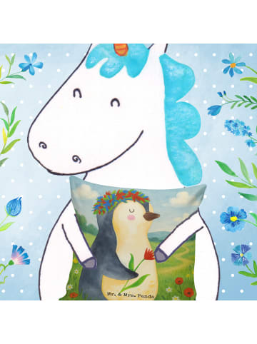 Mr. & Mrs. Panda Kopfkissen Pinguin Blumen Design ohne Spruch in Weiß