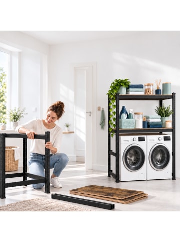relaxdays Waschmaschinenregal in Schwarz/ Braun - (B)130 x (H)180 x (T)60 cm
