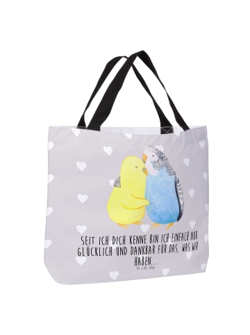 Mr. & Mrs. Panda Tasche Wellensittich Liebe mit Spruch in Grau Pastell