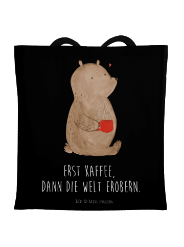 Mr. & Mrs. Panda Schultertasche Bär Kaffee mit Spruch in Schwarz