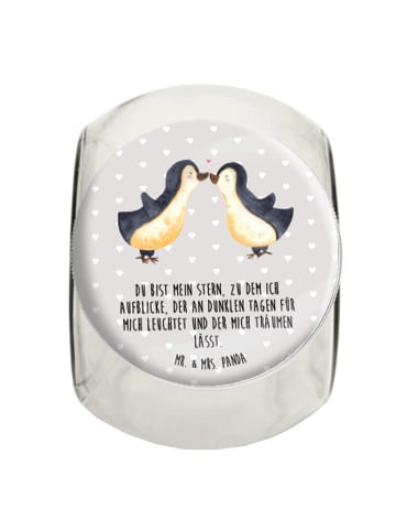 Mr. & Mrs. Panda Bonbonglas Pinguin Liebe mit Spruch in Grau Pastell