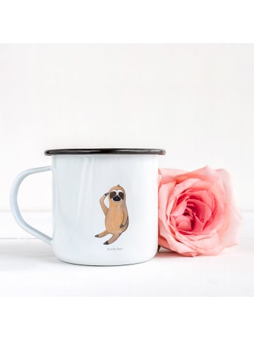 Mr. & Mrs. Panda XL Emaille Tasse Faultier Vogel ohne Spruch in Weiß