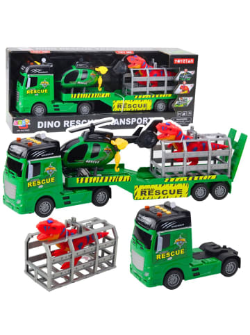 LEAN TOYS Rettungsset, LKW, Hubschrauber, Auto, Dinosaurier, Lichter, Geräusche