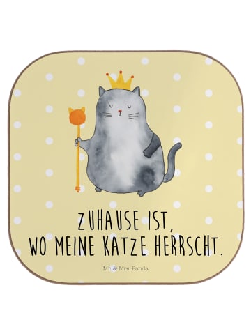Mr. & Mrs. Panda Untersetzer Gläser Katze König mit Spruch in Gelb Pastell
