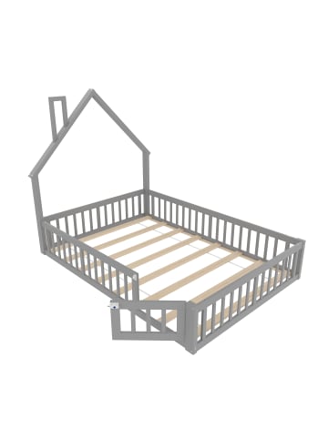 ABRIHOME Polsterbett in Grau 140x190 cm mit Schornsteinform und Lattenrost