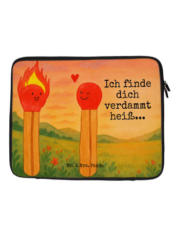 Mr. & Mrs. Panda Laptop Tasche Streichhölzer Design mit Spruch in Weiß