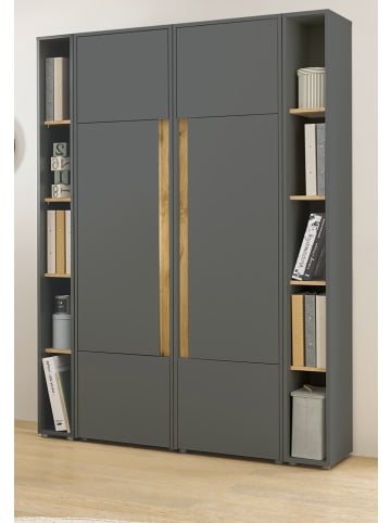 Furn.Design Aktenschrank Set 4-teilig grau matt, Eiche 140 cm, Kombination mit 20 Fächern