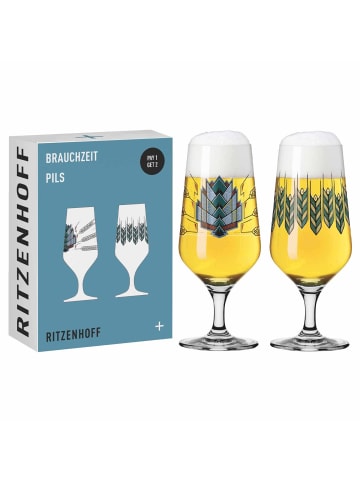 RITZENHOFF 2er Set Pilsgläser mit Motiv Brauchzeit 374 ml in transparent