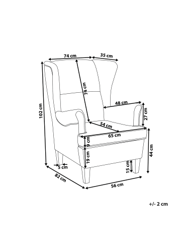 Beliani Sessel ABSON in Grau/Braun - (W) 74 x (H) 102 x (L) 82 cm