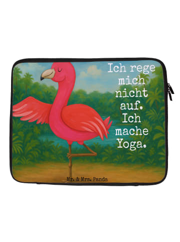 Mr. & Mrs. Panda Laptop Tasche Flamingo Yoga Design mit Spruch in Weiß