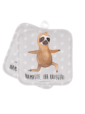 Mr. & Mrs. Panda 2er Set Topflappen  Faultier Yoga mit Spruch in Grau Pastell