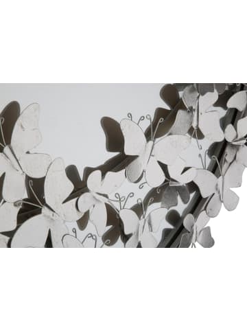 Mauro Ferretti Runder Wandspiegel mit Schmetterlingen aus silberfarbenem Metall, 91 x 3 x 94 cm