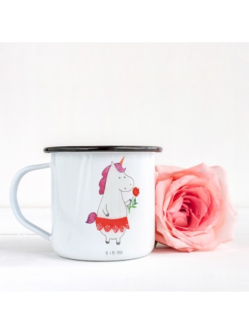 Mr. & Mrs. Panda XL Emaille Tasse Einhorn Dame ohne Spruch in Weiß