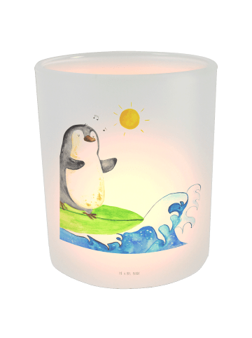 Mr. & Mrs. Panda Kerzenhalter Pinguin Surfer ohne Spruch in Transparent