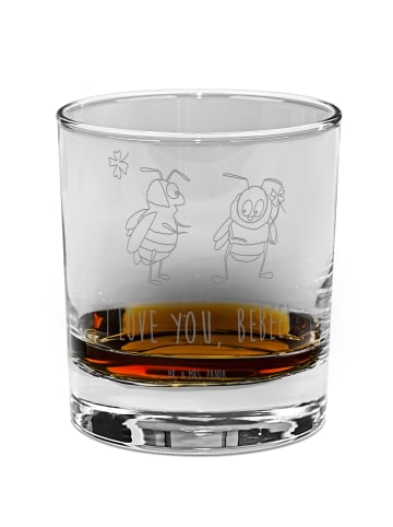 Mr. & Mrs. Panda Whiskey Glas Bienen Paar mit Spruch in Transparent