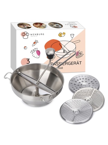 Wenburg Wenburg Edelstahl-Passiergerät, 19,5 cm - spülmaschinenfest & mit 3 Siebeinlag