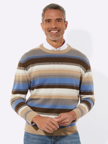 Sieh an! Rundhals-Pullover in ecru-mittelblau-geringelt
