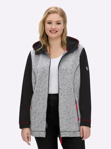 sheego Sweatjacke in schwarz-ecru-meliert