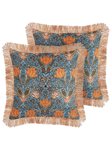 Beliani 2er-Set Dekokissen MITELLA in Blau/Orange