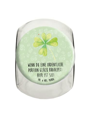 Mr. & Mrs. Panda glas für süßigkeiten Blume Kleeblatt mit Spruch in Blattgrün